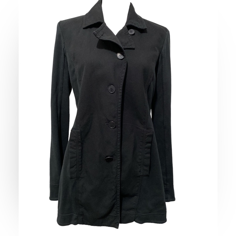 Eileen Fisher Organic Cotton Two Tone Button Front Jacket Medium Black